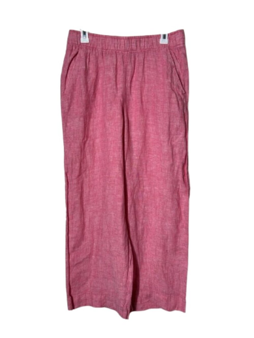 Tahari Essentials 100% linen wide leg pull on pants womens M pink crop